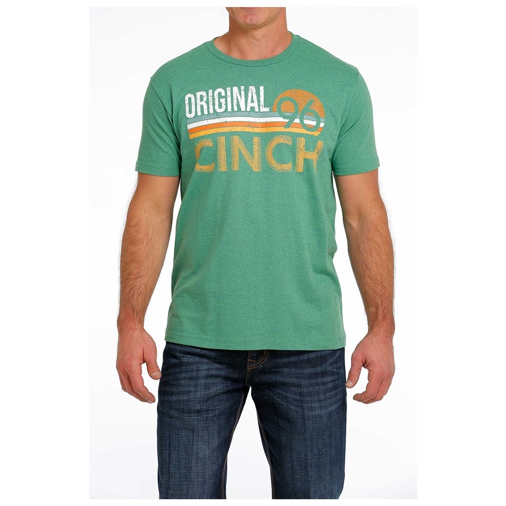 Cinch Men's Heather Green and Orange Graphic Tee